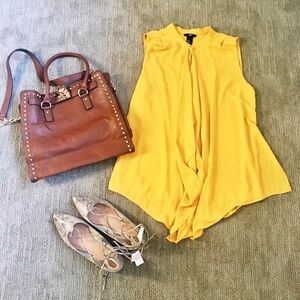Gold button down sleeveless blouse Size 12